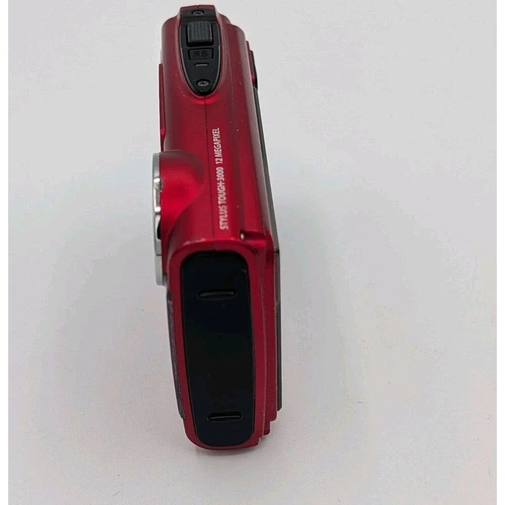 Olympus Stylus Tough 3000 12MP Red Waterproof Camera Bundle w/Case Batteries